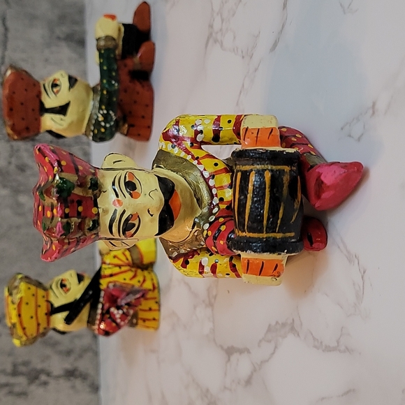 Vintage Rajasthani wooden musicians Babla set of 3 folk art - Picture 6 of 11